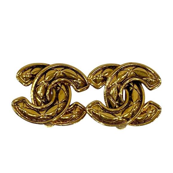CHANEL Authentic Vintage Gold Logo Earrings